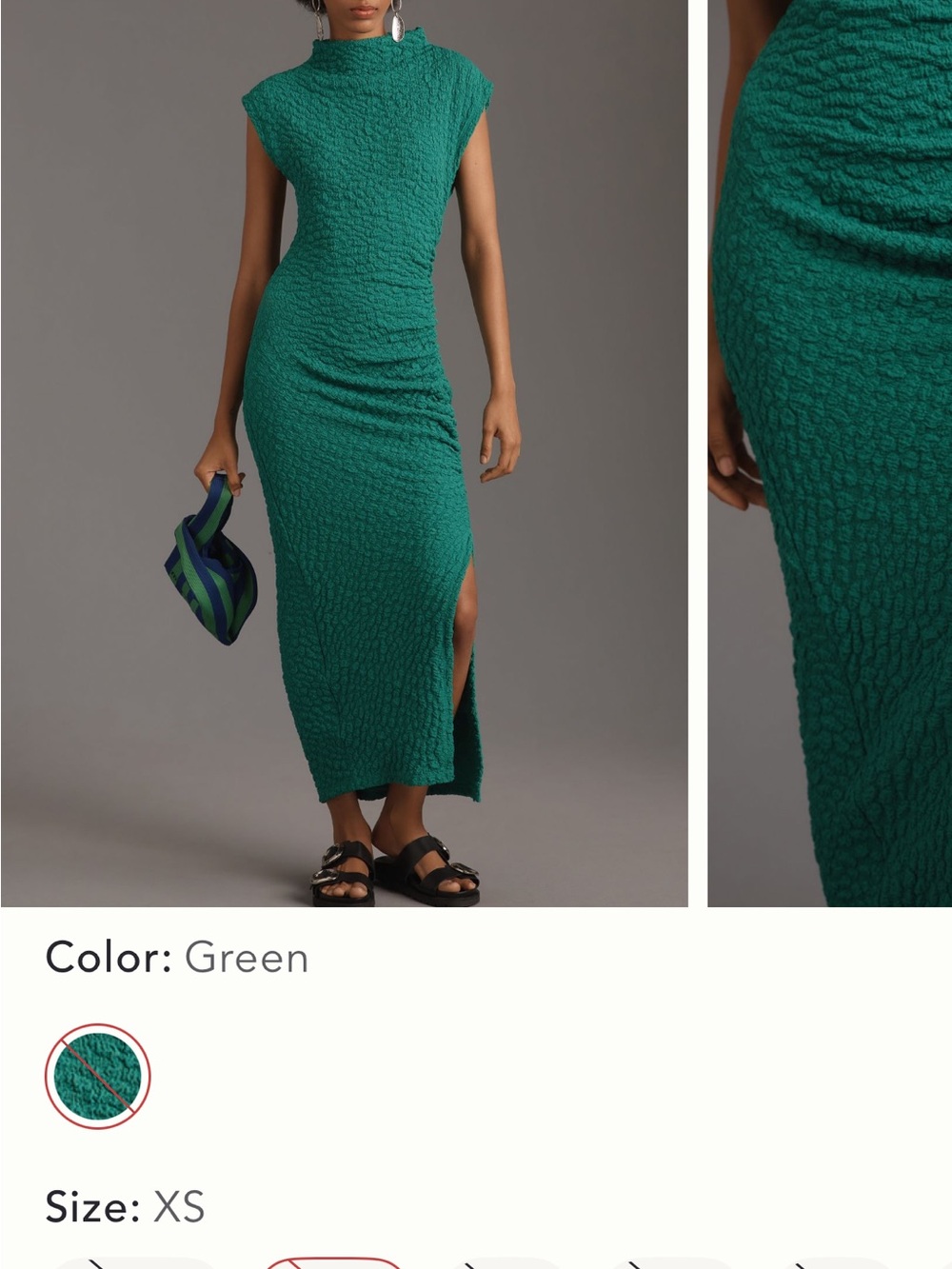 Anthropologie Textured Green Midi Dress